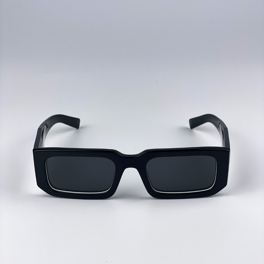 Prada PR06YS 09Q5S0 Sunglasses Black White Dark Grey Rectangle Unisex - Picture 10 of 15